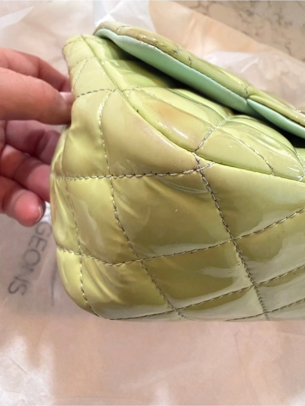 CHANEL Quilted Patent Leather Mini Flap Bag in Lime